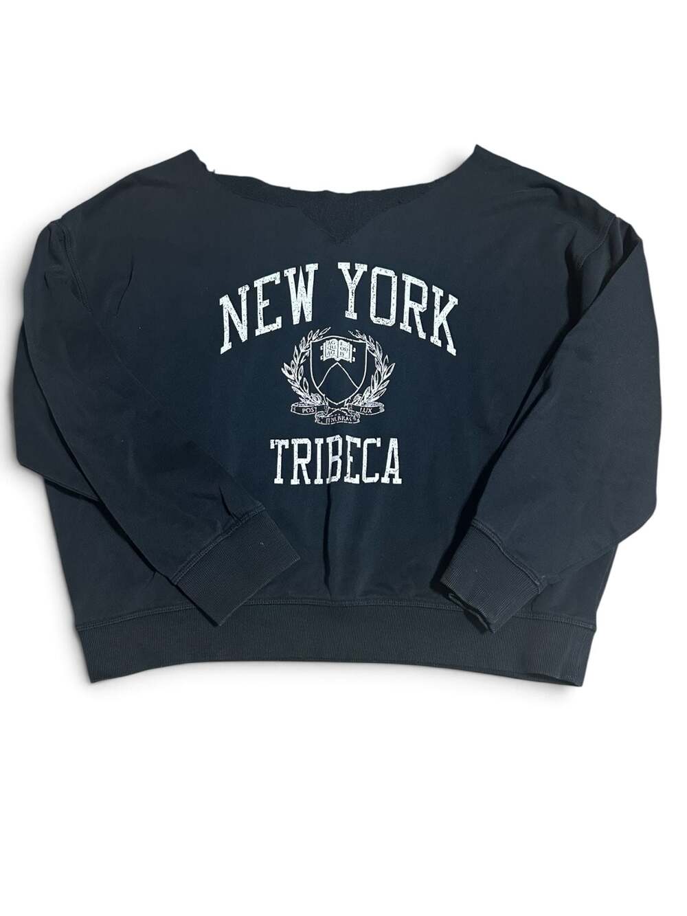 H&M New York Tribeca Upcycled Off-the-Shoulder Cropped Sweatshirt